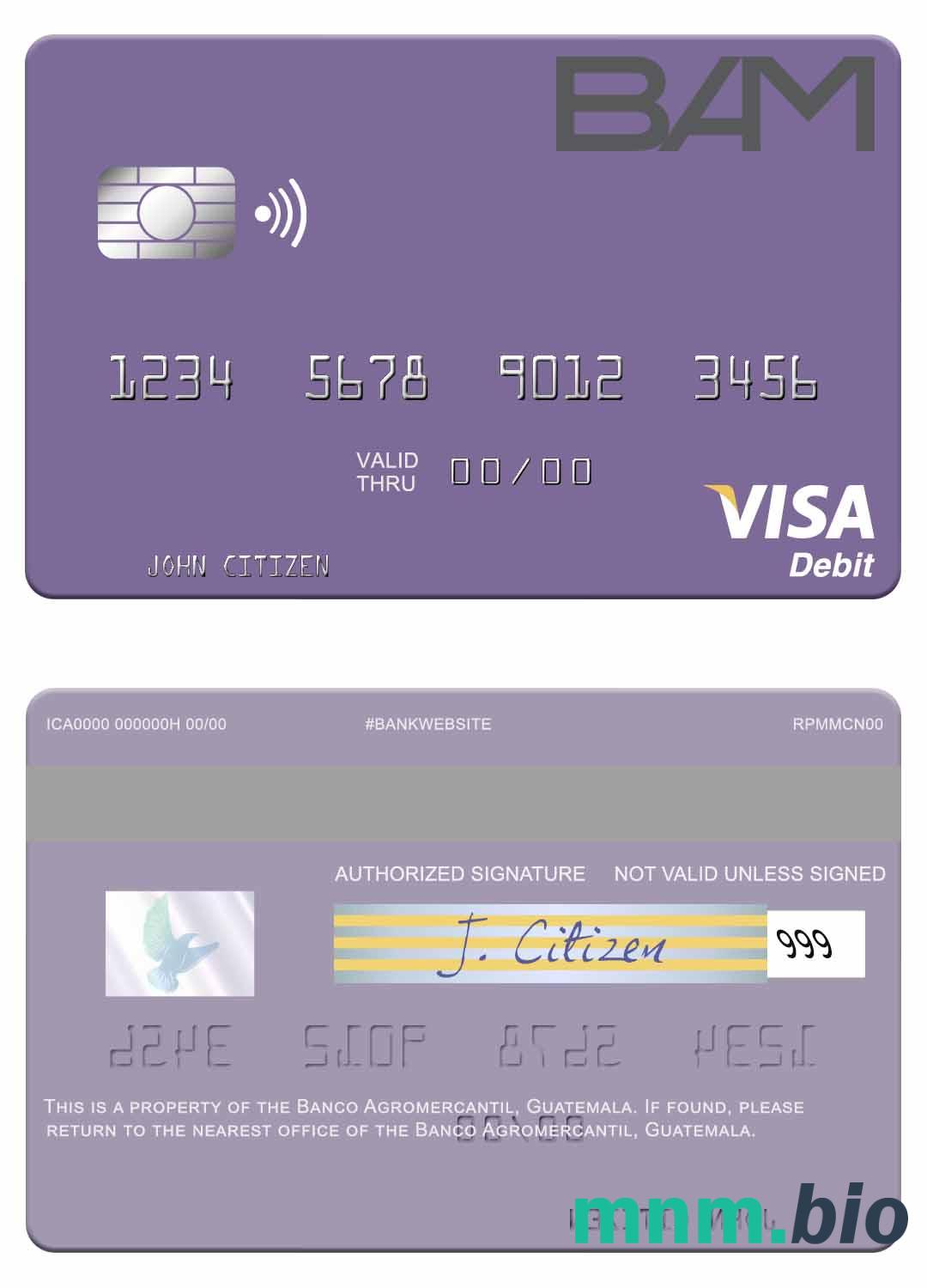 Guatemala Banco Agromercantil visa debet karta przykład w formacie PSD